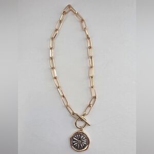 Necklace Gold Tone Chain Choker with Silver Daisy Rhinestones NWOT